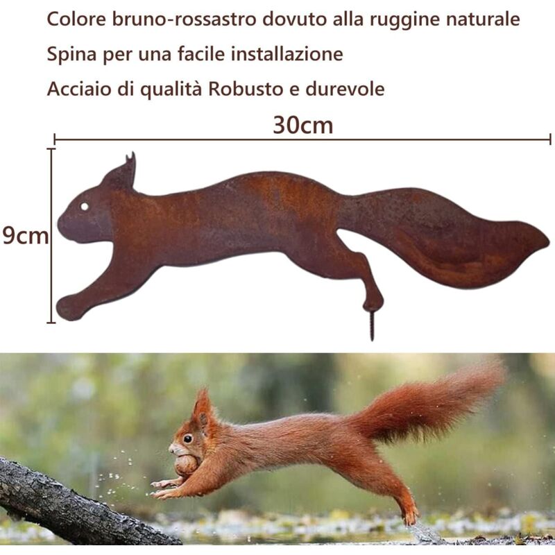 Tree Squirrel - Metal Garden Decoration - 30 cm - Natural Rust Patina - Image 3