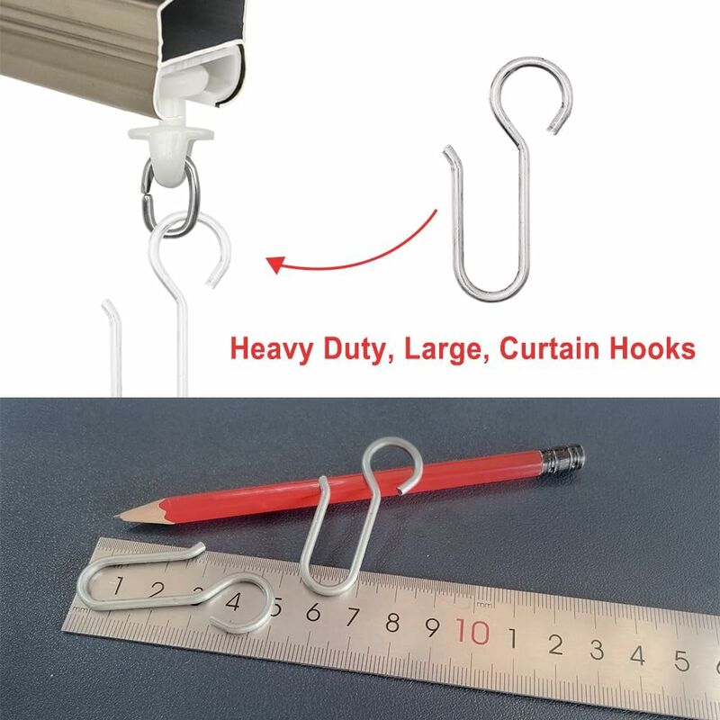 Heavy Duty Zinc Curtain Clips, 40 Pieces 50x2.5mm Curtain Rail Hooks for Door Curtains - Image 2