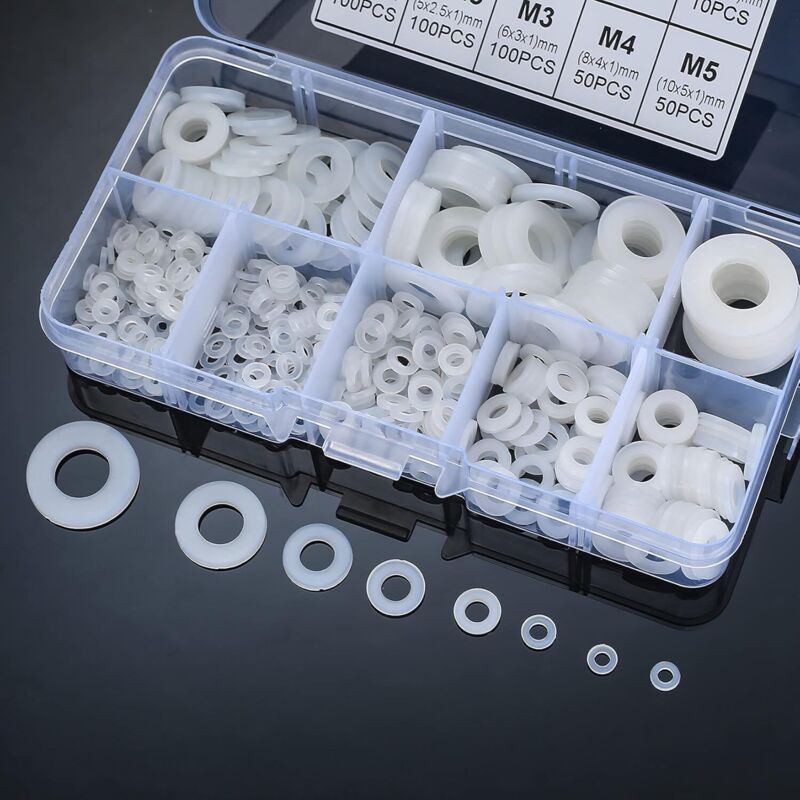 Nylon Flat Washers Assortment Kit, 500 Pieces, White, M2 M2.5 M3 M4 M5 M6 M8 M10 Insulation Round Spacers - Image 4
