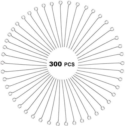 304 Stainless Steel Open Eye Pins for Jewelry Making, 4cm 300pcs Silver
