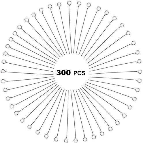 304 Stainless Steel Open Eye Pins for Jewelry Making, 4cm 300pcs Silver