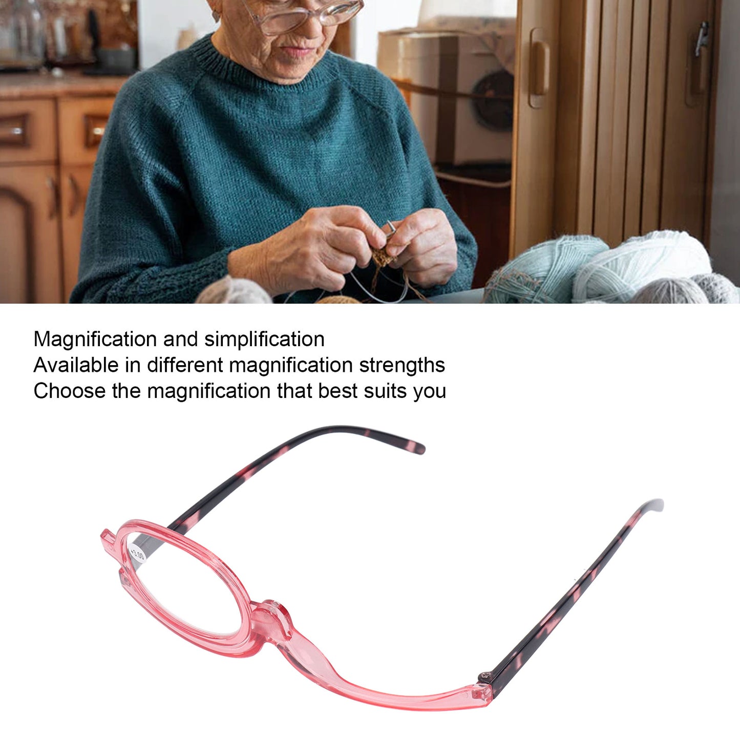 Magnifying Cosmetic Glasses Lightweight Foldable Rotating Single Lens +3.00 Pink for Women - Image 3
