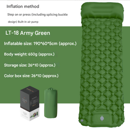 Self-Inflating Camping Mattress Compact Olive Green Lightweight Thick Inflatable Mat Compatible with Double Camping Single Mat Attachable - Image 2