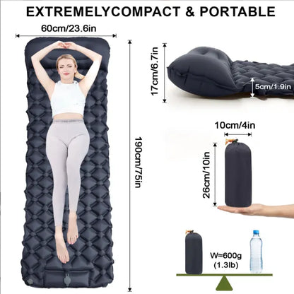 Camping Mattress Self-Inflating Lightweight Compact Single Double Attachable Inflatable Mat Navy - Image 2