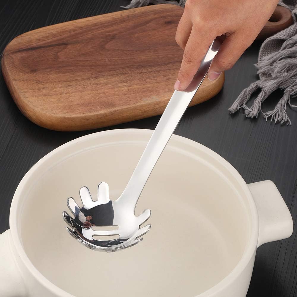 Stainless Steel Pasta Spoon: Spaghetti Server Fork & Noodles Ladle - Metal Pasta Claw for Kitchen Cooking (Silver) - Image 4
