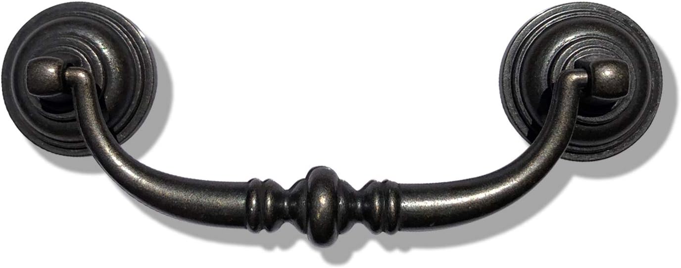 6 Pack MOOD.SC 3.5in Hole Center Shabby Chic Drawer Kitchen Cabinet Drop Bail Pulls Handles (89mm/Antique Black) - Image 2