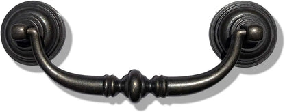 6 Pack MOOD.SC 3.5in Hole Center Shabby Chic Drawer Kitchen Cabinet Drop Bail Pulls Handles (89mm/Antique Black) - Image 2