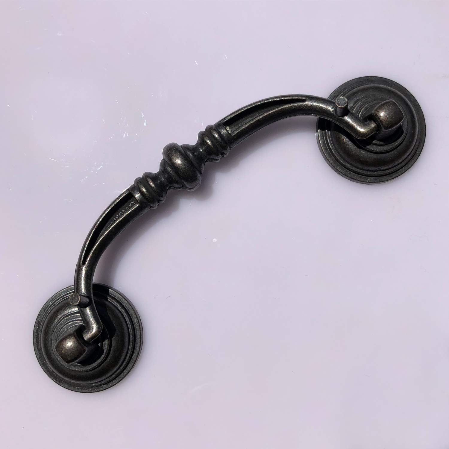 6 Pack MOOD.SC 3.5in Hole Center Shabby Chic Drawer Kitchen Cabinet Drop Bail Pulls Handles (89mm/Antique Black) - Image 3