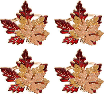 Fall Maple Leaf Napkin Rings Set of 4 Thanksgiving Maple Napkins Holder with Rhinestones Maple Leaves Serviette Buckle Holder for Fall Harvest Table Accessories Home Decor