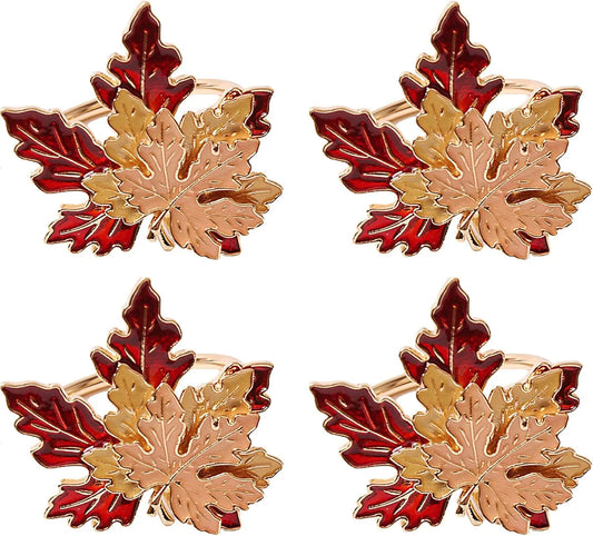Fall Maple Leaf Napkin Rings Set of 4 Thanksgiving Maple Napkins Holder with Rhinestones Maple Leaves Serviette Buckle Holder for Fall Harvest Table Accessories Home Decor