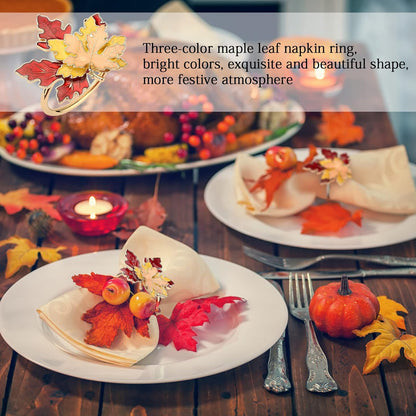 Fall Maple Leaf Napkin Rings Set of 4 Thanksgiving Maple Napkins Holder with Rhinestones Maple Leaves Serviette Buckle Holder for Fall Harvest Table Accessories Home Decor - Image 2