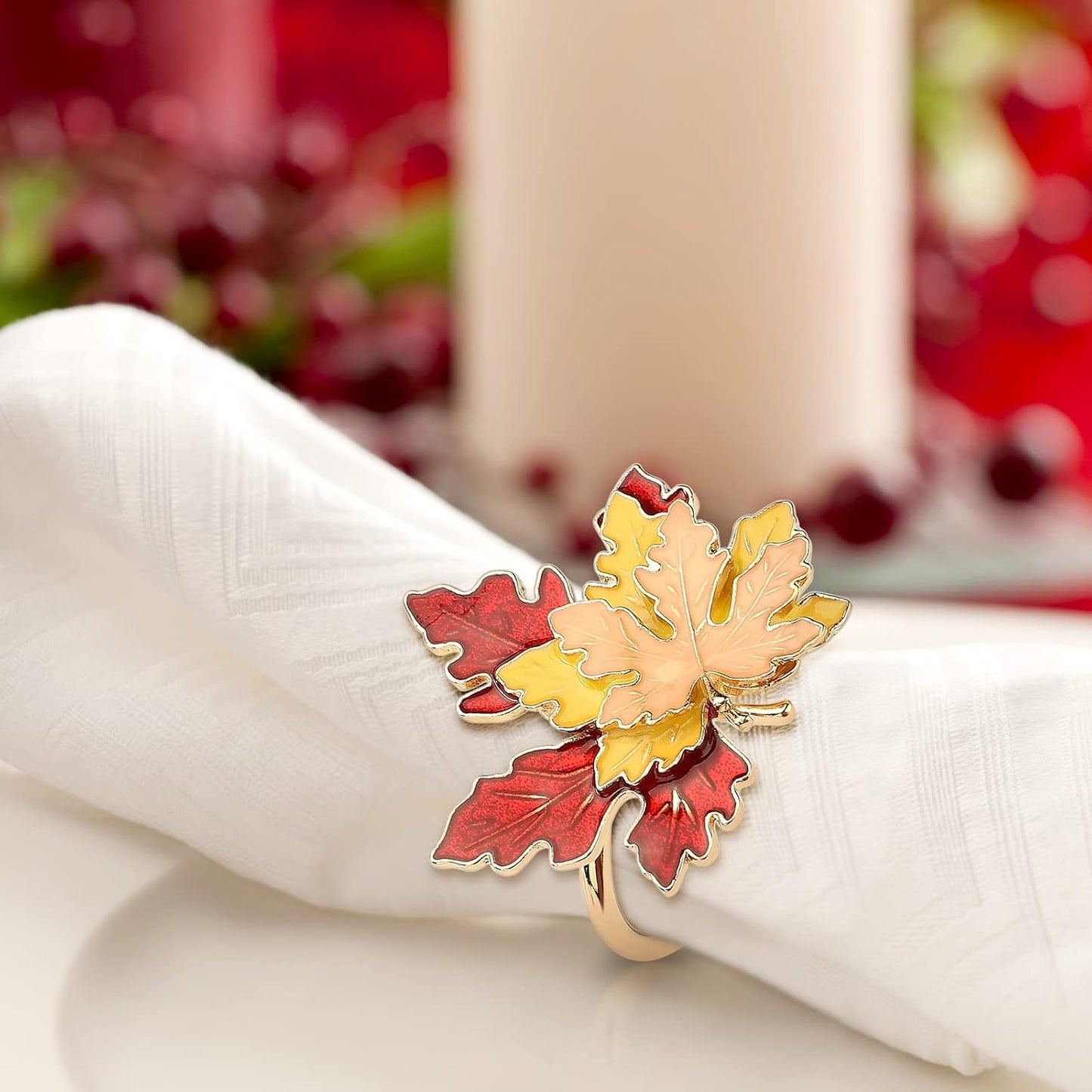 Fall Maple Leaf Napkin Rings Set of 4 Thanksgiving Maple Napkins Holder with Rhinestones Maple Leaves Serviette Buckle Holder for Fall Harvest Table Accessories Home Decor - Image 3