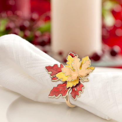 Fall Maple Leaf Napkin Rings Set of 4 Thanksgiving Maple Napkins Holder with Rhinestones Maple Leaves Serviette Buckle Holder for Fall Harvest Table Accessories Home Decor - Image 3