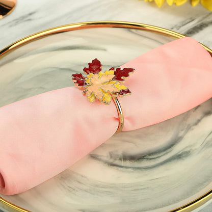 Fall Maple Leaf Napkin Rings Set of 4 Thanksgiving Maple Napkins Holder with Rhinestones Maple Leaves Serviette Buckle Holder for Fall Harvest Table Accessories Home Decor - Image 4