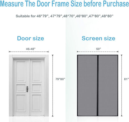 Magnetic Screen Door, Heavy Duty Self-Sealing, Screen Size 50"x81", Fit Door Size up to 48x80 Inches, Hands-Free Durable Fiberglass Screen Doors with Gravity Sticks, Push Pins, Frame Hook&Loop Strips - Image 3