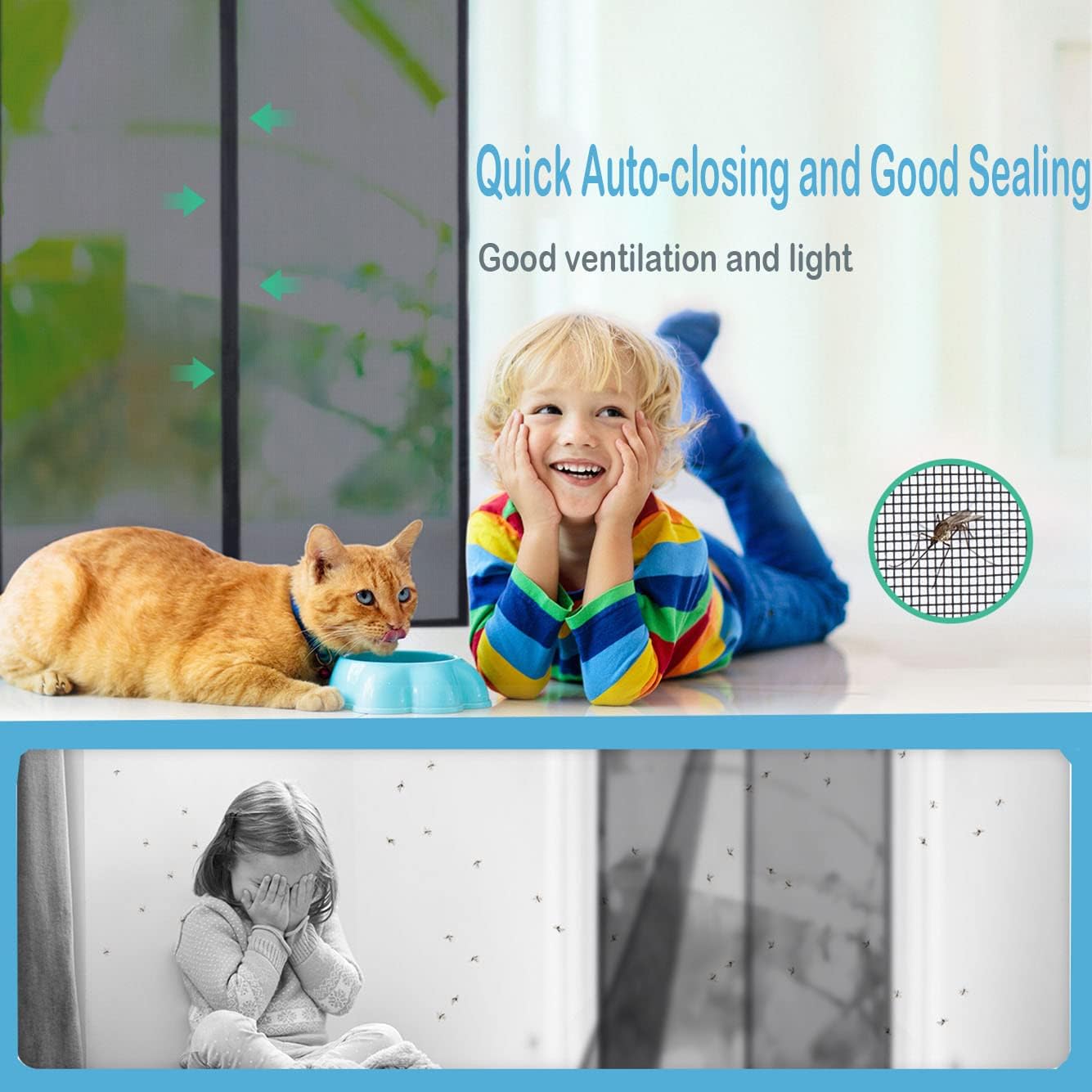Magnetic Screen Door, Heavy Duty Self-Sealing, Screen Size 50"x81", Fit Door Size up to 48x80 Inches, Hands-Free Durable Fiberglass Screen Doors with Gravity Sticks, Push Pins, Frame Hook&Loop Strips - Image 4
