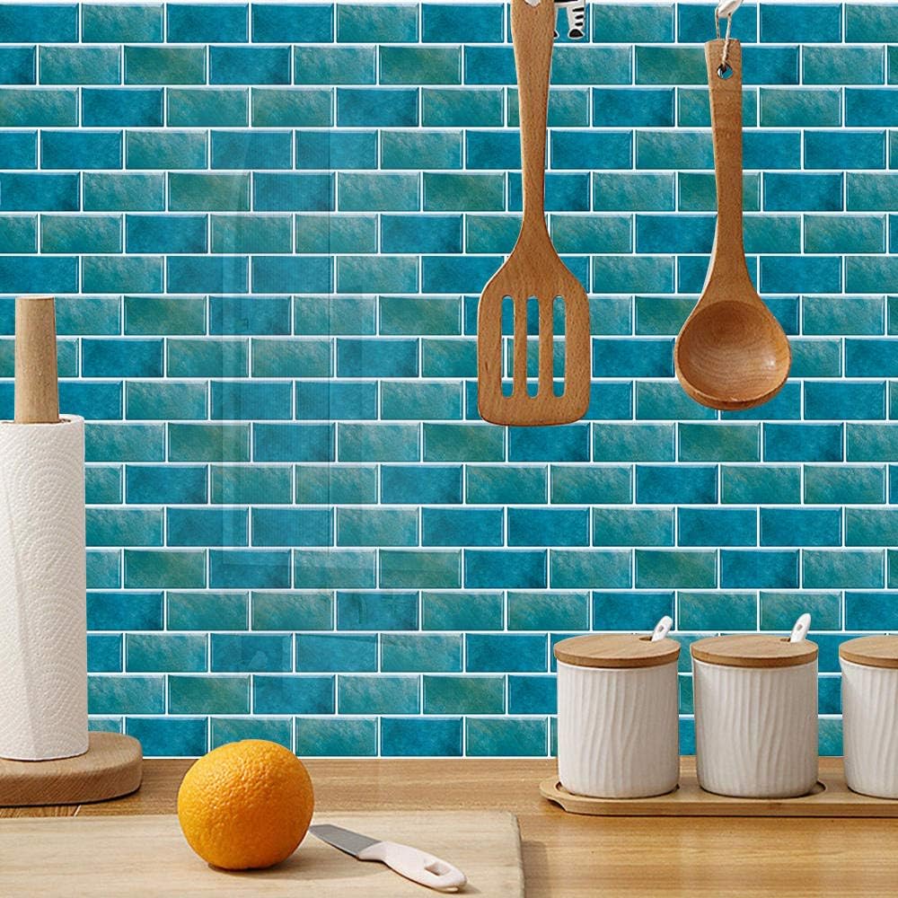 18 Sheet Peel and Stick Tile Backsplash Self Adhesive Removable Stick On Kitchen Backsplash Tiles 3D Vintage Wall Tiles Design Peacock Blue 5 91x11 81 inch - Image 2