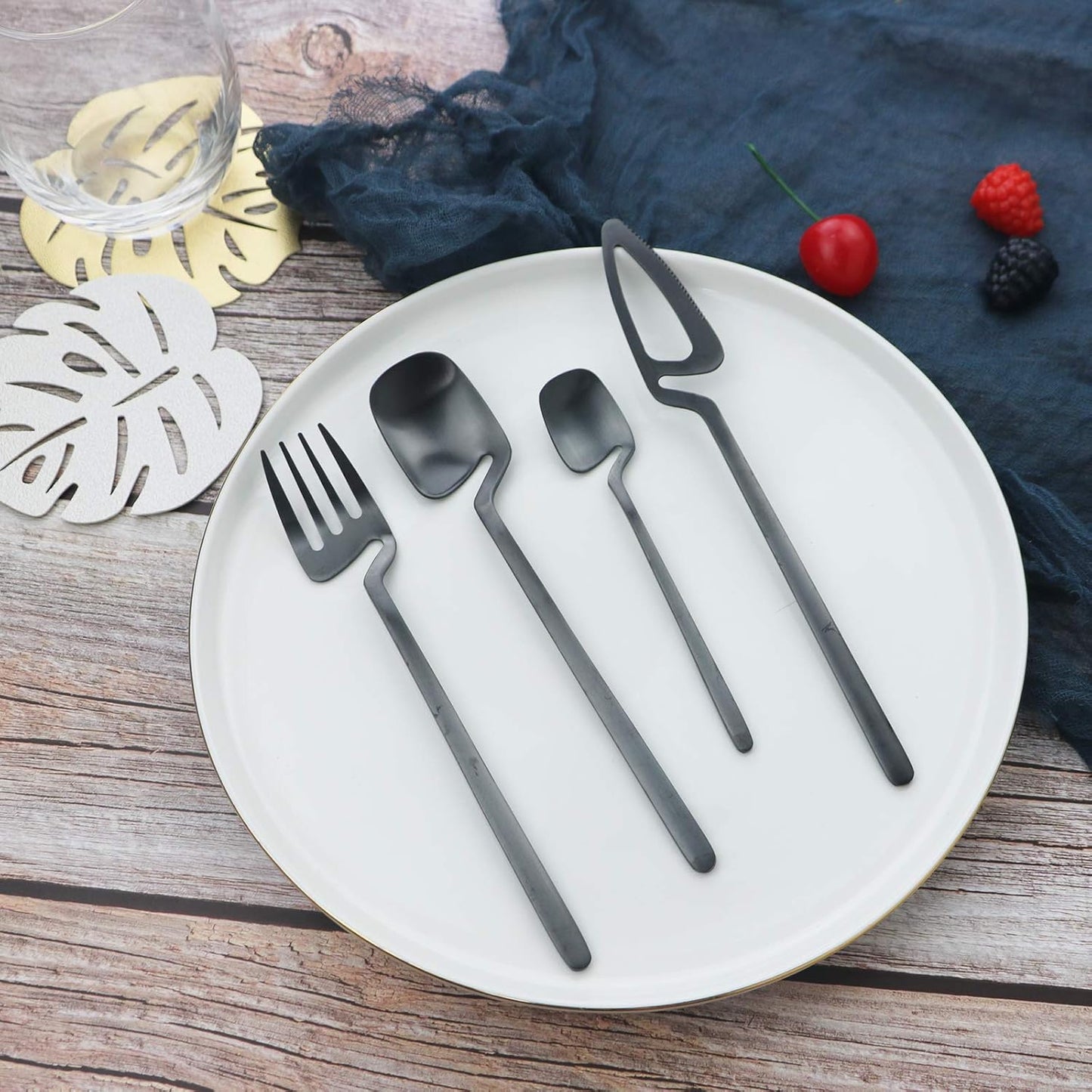 JASHII Flatware Set 32-piece Silverware Set Matte Finished Cutlery Set Service for 8 Include Knife/Fork/Spoon/Coffee spoon Dishwasher Safe (Black) - Image 2
