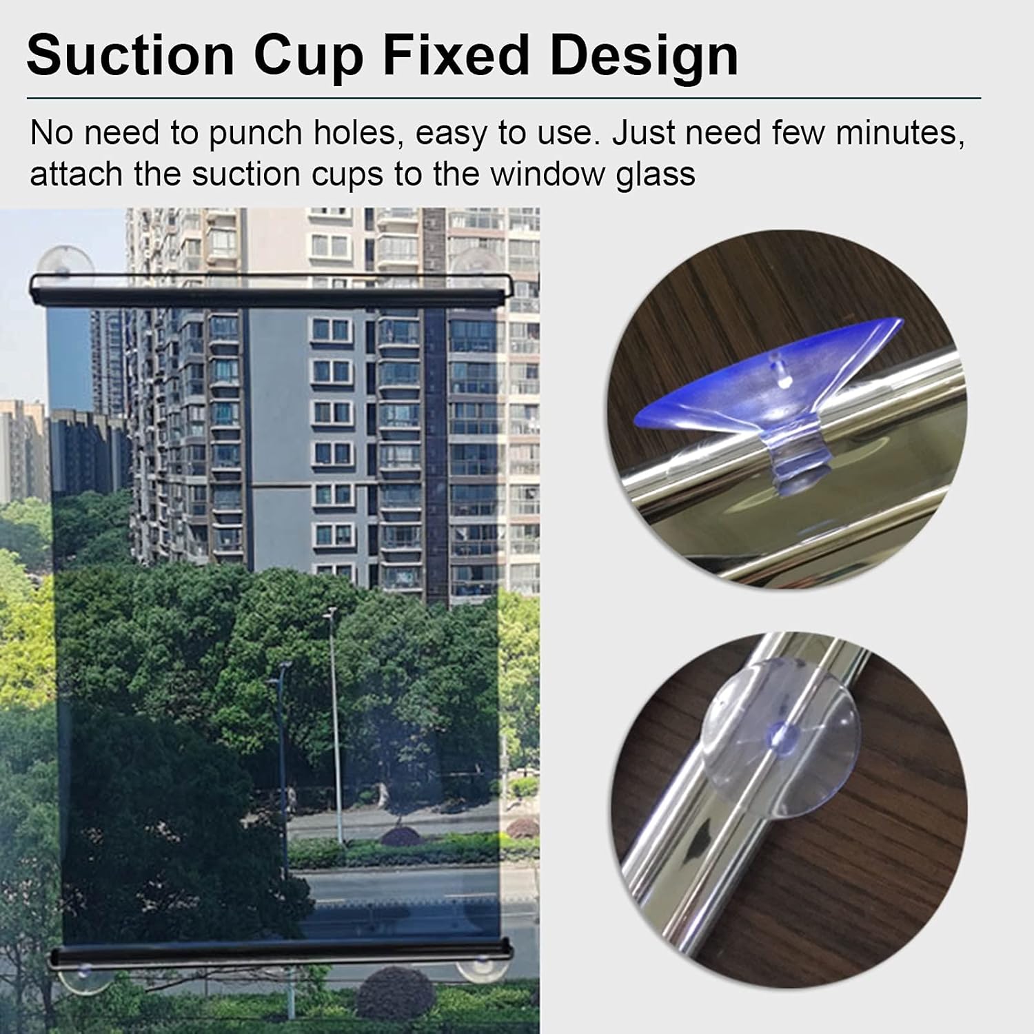 LXLA One-Way Mirror Roller Shade with Suction Cups, Punch-Free Single Way See-Through Clear Sun Blocking Reflective Insulation Curtain, Window (Size : 33×100cm/13×39in) - Image 3
