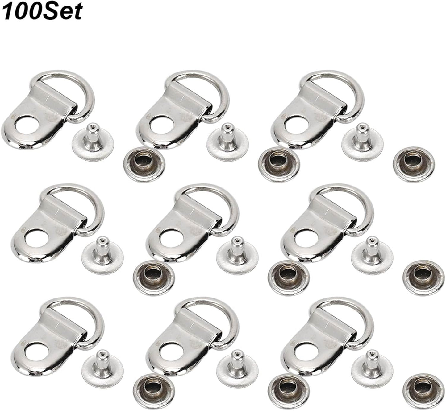 100 Sets D Ring Shoelace Buckle, Brass Metal Boot Lace Hooks Eyelet Repair Kit Bag Rivet Tool For Shoe Leather Diy Craft Boot Silver 9x14mm - Image 3