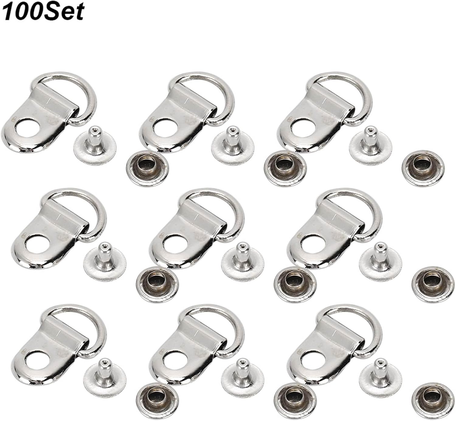 100 Sets D Ring Shoelace Buckle, Brass Metal Boot Lace Hooks Eyelet Repair Kit Bag Rivet Tool For Shoe Leather Diy Craft Boot Silver 9x14mm - Image 3