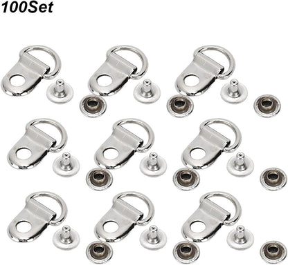 100 Sets D Ring Shoelace Buckle, Brass Metal Boot Lace Hooks Eyelet Repair Kit Bag Rivet Tool For Shoe Leather Diy Craft Boot Silver 9x14mm - Image 3