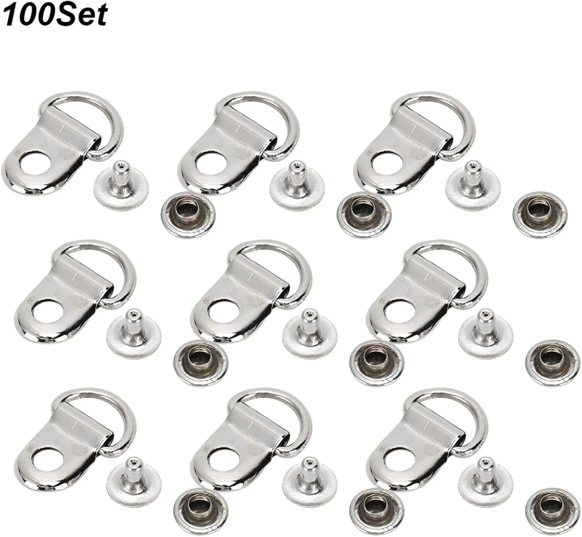 100 Sets D Ring Shoelace Buckle, Brass Metal Boot Lace Hooks Eyelet Repair Kit Bag Rivet Tool For Shoe Leather Diy Craft Boot Silver 9x14mm - Image 3