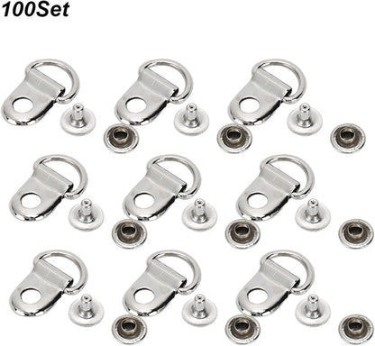 100 Sets D Ring Shoelace Buckle, Brass Metal Boot Lace Hooks Eyelet Repair Kit Bag Rivet Tool For Shoe Leather Diy Craft Boot Silver 9x14mm - Image 3