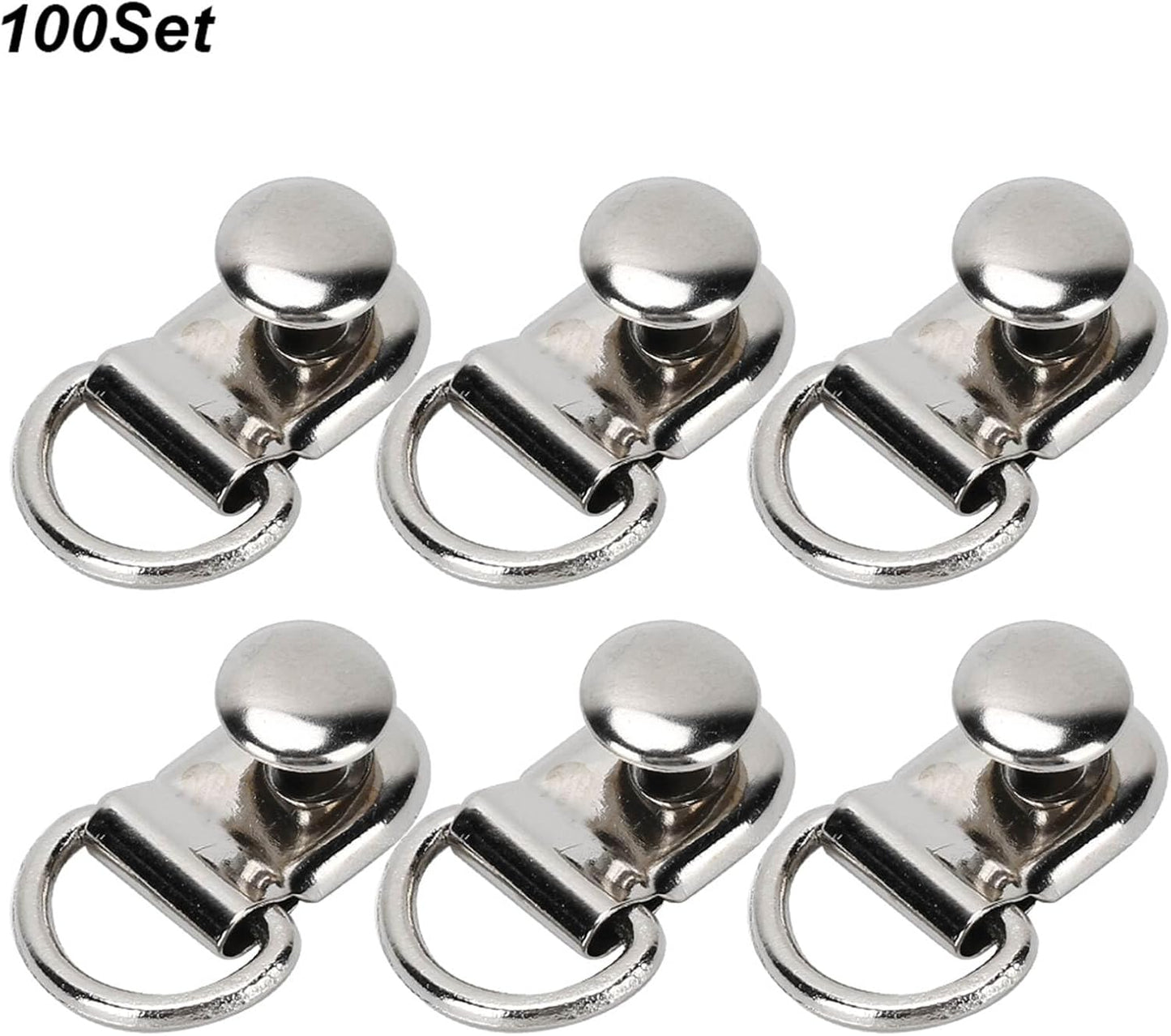 100 Sets D Ring Shoelace Buckle, Brass Metal Boot Lace Hooks Eyelet Repair Kit Bag Rivet Tool For Shoe Leather Diy Craft Boot Silver 9x14mm - Image 4