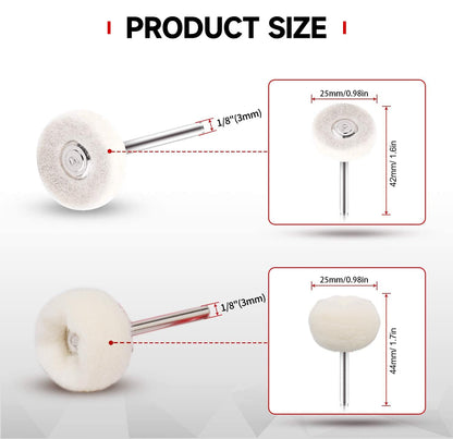 50 PCS 1 Inch Wool Felt Polishing Accessory Kits, 25 Each Spherical/Flat Buffing Wheels for Proxxon Dremel Rotary Tool - 1/8" Shank, Ideal for Wood Metal Jewelry and Glass Polishing - Image 2