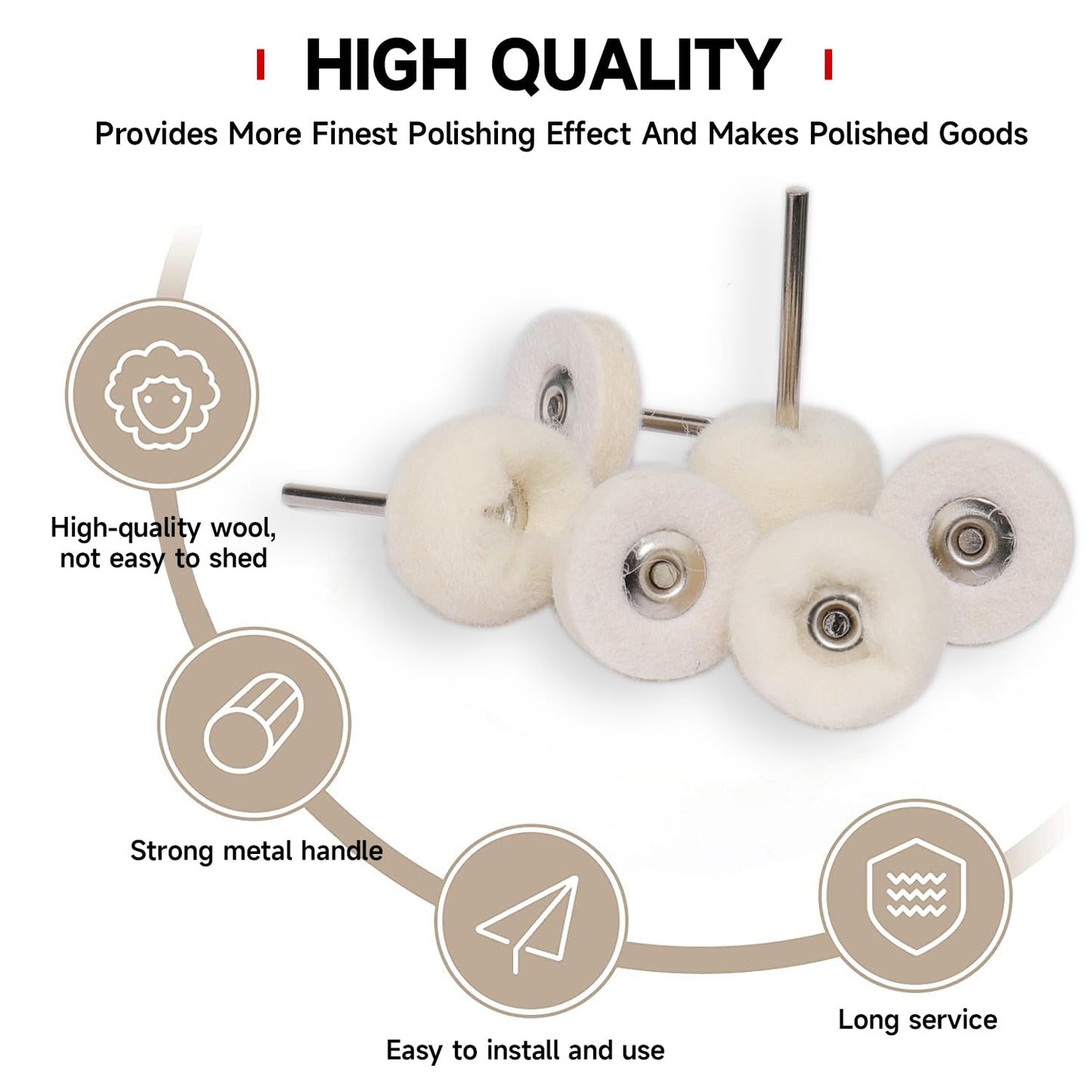50 PCS 1 Inch Wool Felt Polishing Accessory Kits, 25 Each Spherical/Flat Buffing Wheels for Proxxon Dremel Rotary Tool - 1/8" Shank, Ideal for Wood Metal Jewelry and Glass Polishing - Image 3