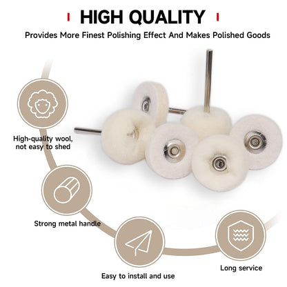 50 PCS 1 Inch Wool Felt Polishing Accessory Kits, 25 Each Spherical/Flat Buffing Wheels for Proxxon Dremel Rotary Tool - 1/8" Shank, Ideal for Wood Metal Jewelry and Glass Polishing - Image 3