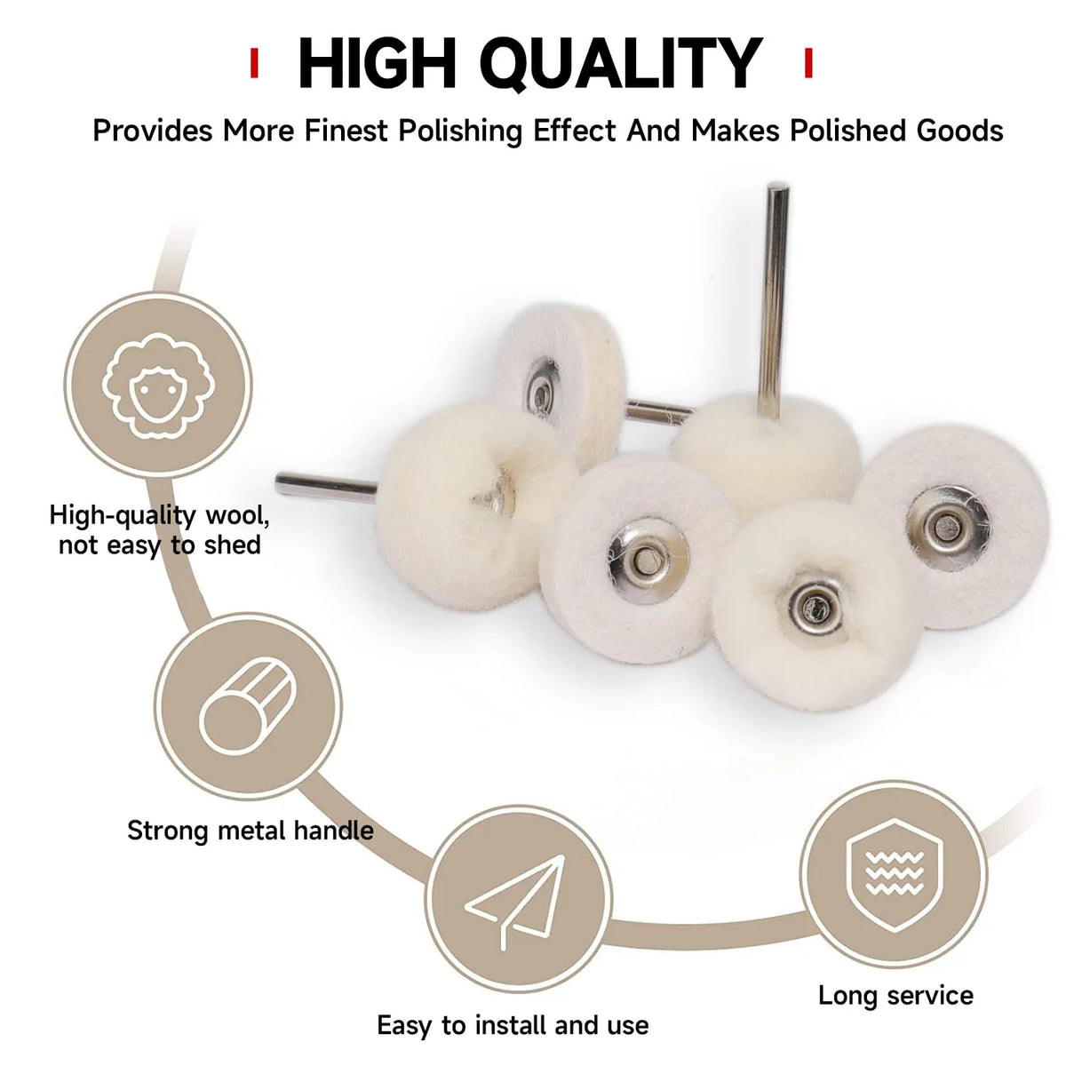 50 PCS 1 Inch Wool Felt Polishing Accessory Kits, 25 Each Spherical/Flat Buffing Wheels for Proxxon Dremel Rotary Tool - 1/8" Shank, Ideal for Wood Metal Jewelry and Glass Polishing - Image 3