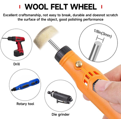 50 PCS 1 Inch Wool Felt Polishing Accessory Kits, 25 Each Spherical/Flat Buffing Wheels for Proxxon Dremel Rotary Tool - 1/8" Shank, Ideal for Wood Metal Jewelry and Glass Polishing - Image 4