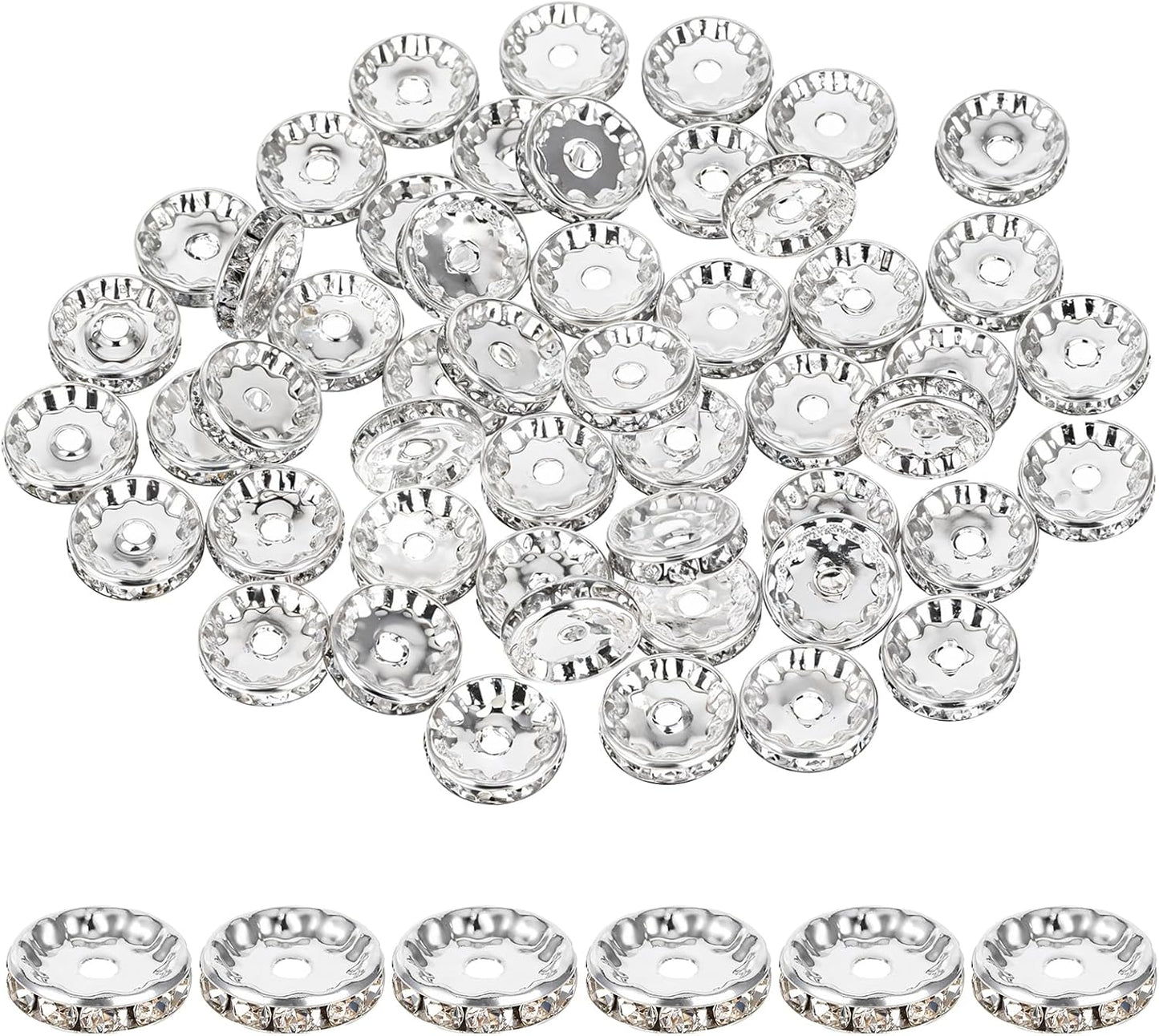 Rhinestone Beads for Pens Making, 100 Pcs 12mm Bulk Beadable Spacer Beads Rhinestone Bead Glitter Wave Diamond Crystal Bead for DIY Pens Bracelet Jewelry Making Craft Supplies(Style2)