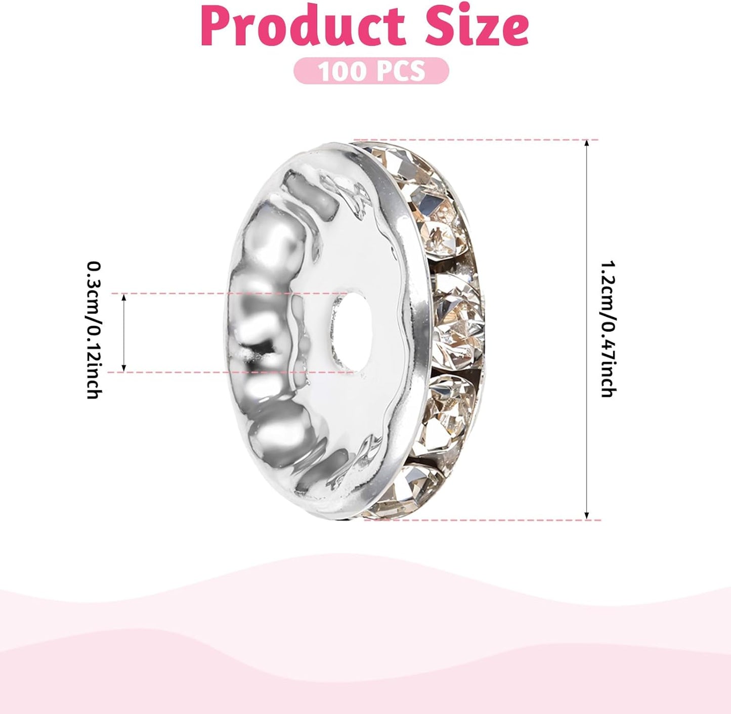 Rhinestone Beads for Pens Making, 100 Pcs 12mm Bulk Beadable Spacer Beads Rhinestone Bead Glitter Wave Diamond Crystal Bead for DIY Pens Bracelet Jewelry Making Craft Supplies(Style2) - Image 2