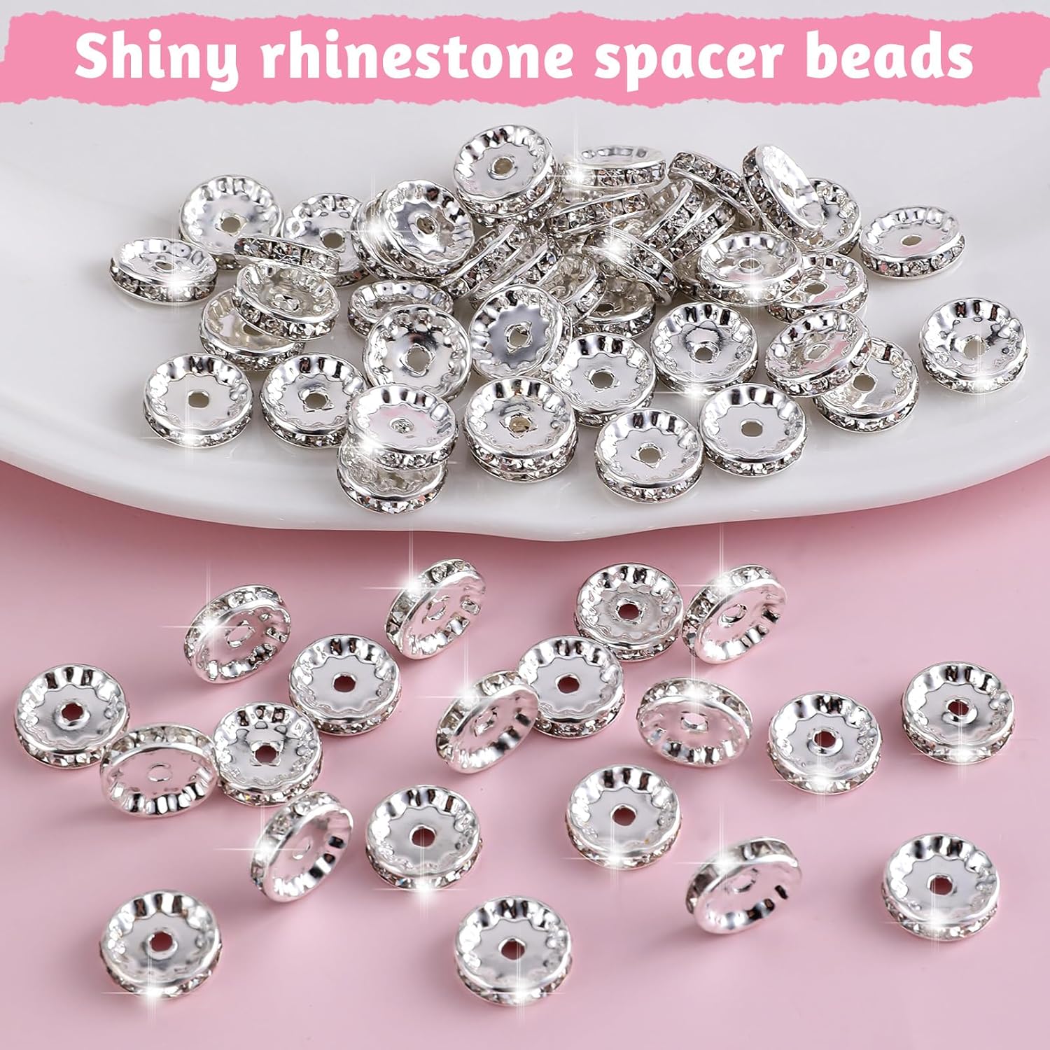 Rhinestone Beads for Pens Making, 100 Pcs 12mm Bulk Beadable Spacer Beads Rhinestone Bead Glitter Wave Diamond Crystal Bead for DIY Pens Bracelet Jewelry Making Craft Supplies(Style2) - Image 3