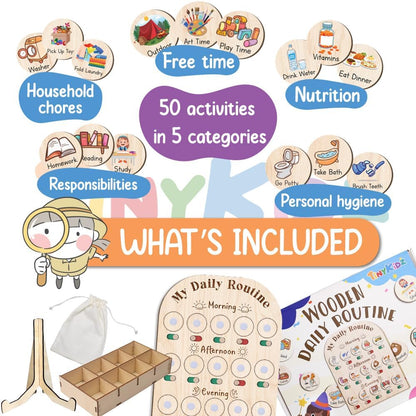 Daily Routine Chart for Kids, Visual Schedule, Routine Chart for Toddlers 3-5, Morning Bedtime Routine Chart for Toddlers, Wooden Chore Chart for Kids - Image 4