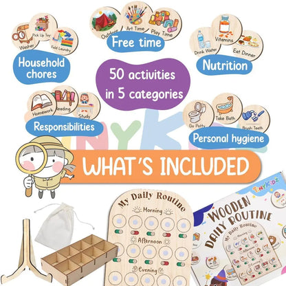 Daily Routine Chart for Kids, Visual Schedule, Routine Chart for Toddlers 3-5, Morning Bedtime Routine Chart for Toddlers, Wooden Chore Chart for Kids - Image 4