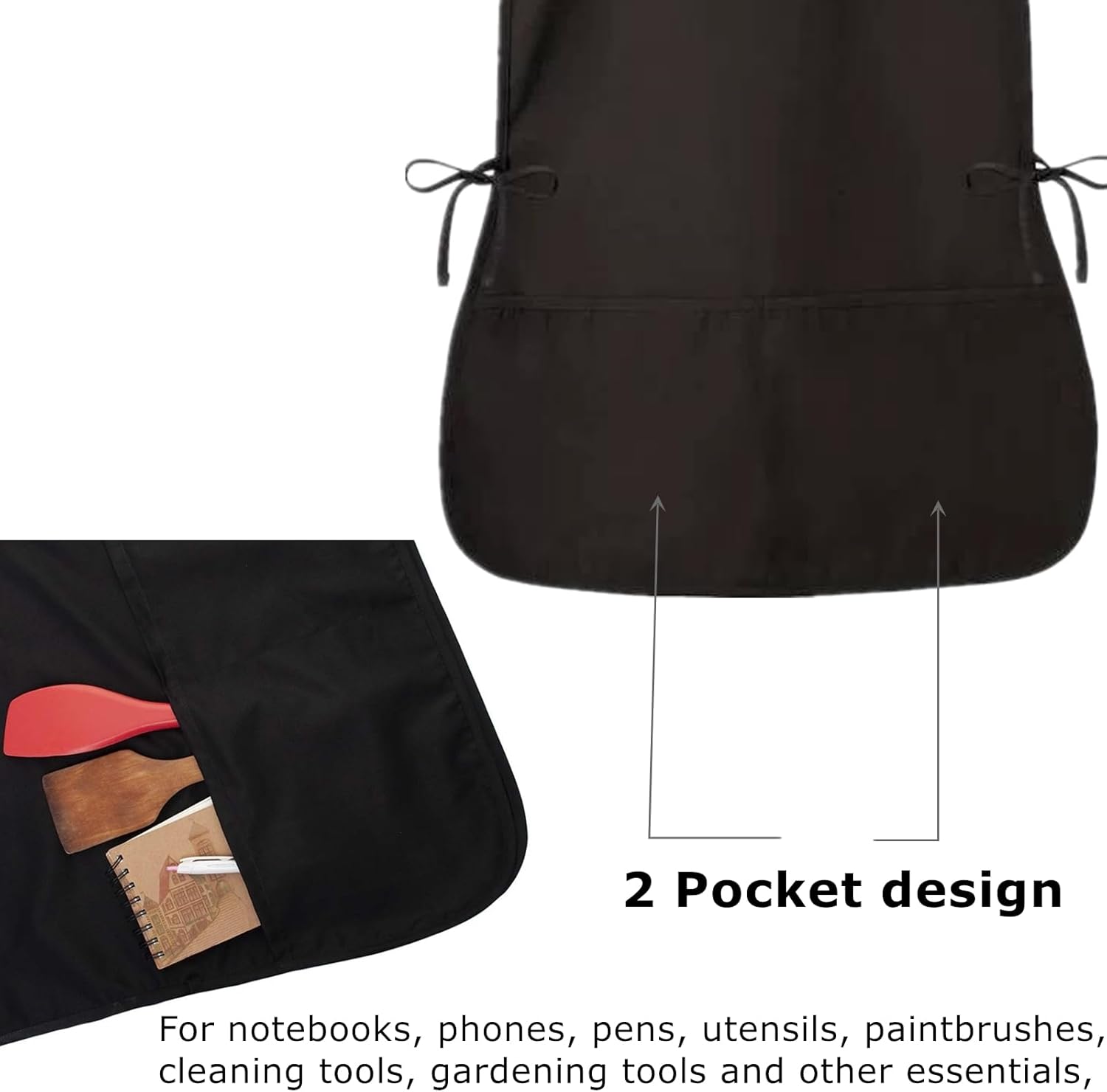 6 Pack Cobbler Apron for Women Men, Universal Adult Smock Aprons with 2 Pockets, Black Waterproof Cleaning Apron for Painting, Work, Hairstylist, Housekeeping, Kitchen, Unisex - Image 3