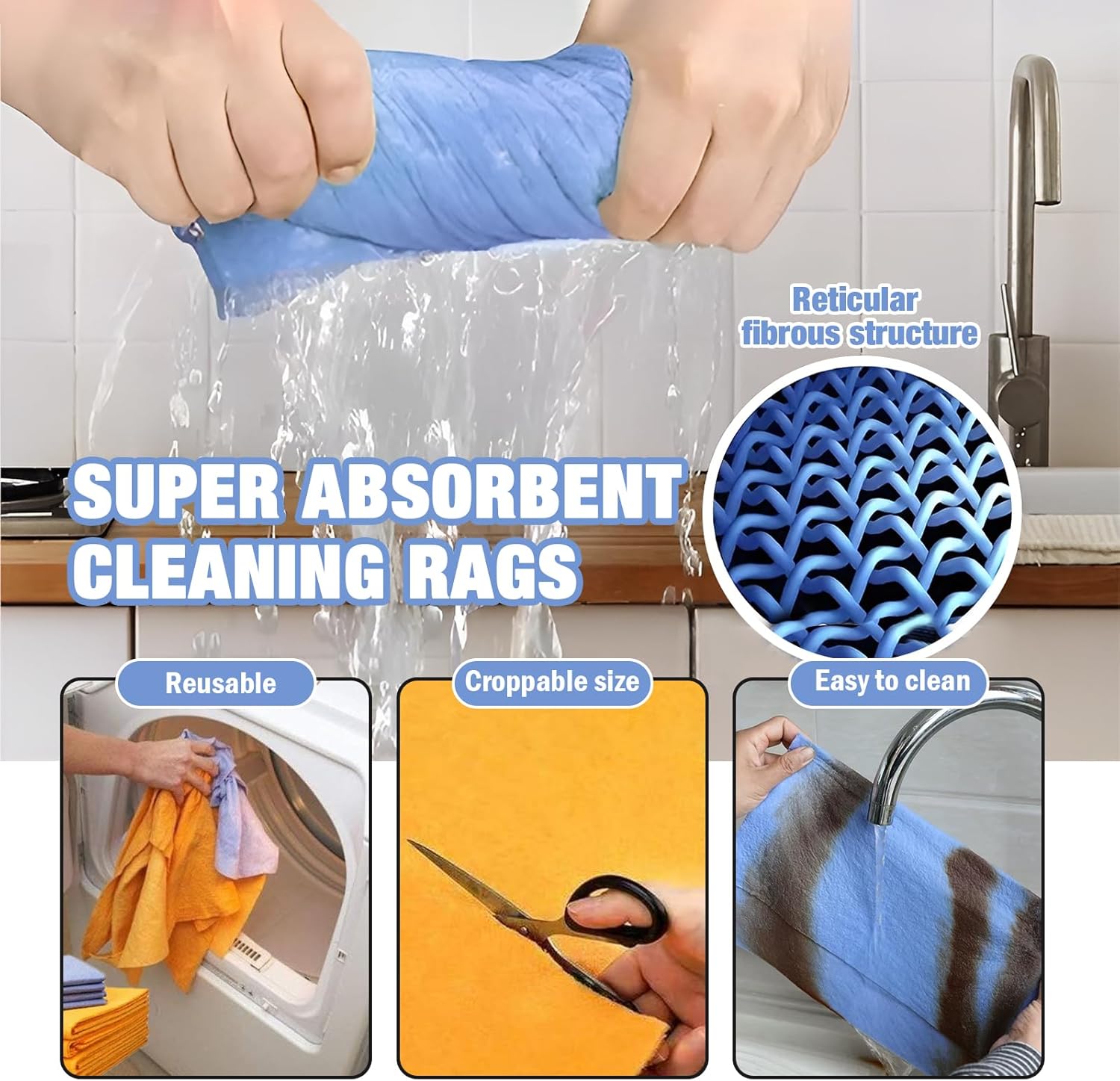 Ultra-Absorbent Miracle Cleaning Shammy, Super Absorbent Cleaning Cloth Multi-Purpose Non-Woven Cleaning Towels for Home Kitchen Bathroom Car Pet Stains(8 Pack) - Image 3