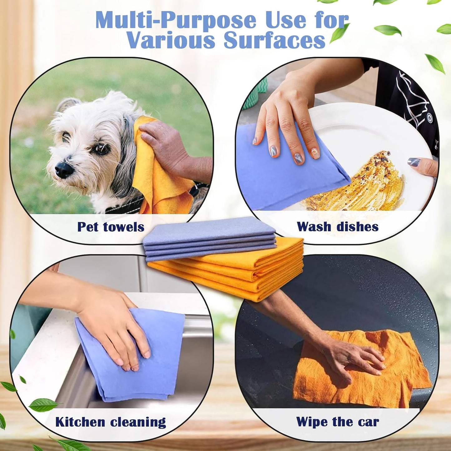 Ultra-Absorbent Miracle Cleaning Shammy, Super Absorbent Cleaning Cloth Multi-Purpose Non-Woven Cleaning Towels for Home Kitchen Bathroom Car Pet Stains(8 Pack) - Image 4