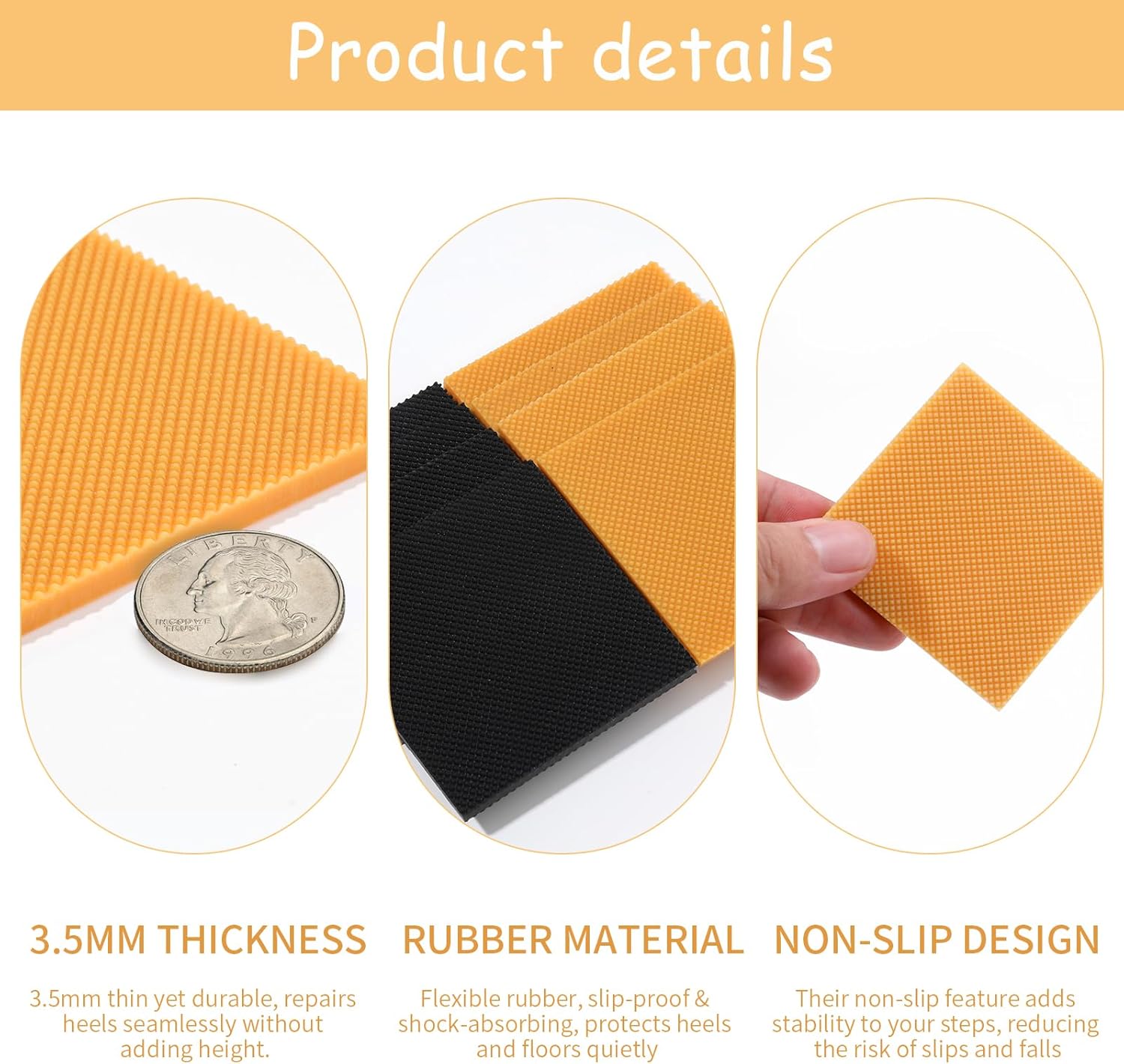 8pcs High Heels Patch Square Sole Repair Tips Rubber Boot Heel Replacement Sole Protectors Non-Slip Heel Replacements High Heel Tread Pad(2.44" x 2.44") - Image 3