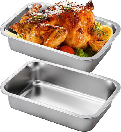 2PCS Stainless Steel Baking Pans, 9x13 Inch Rectangle Lasagna Pan, Stackable Deep Dish for Brownie, Casserole, Cookie