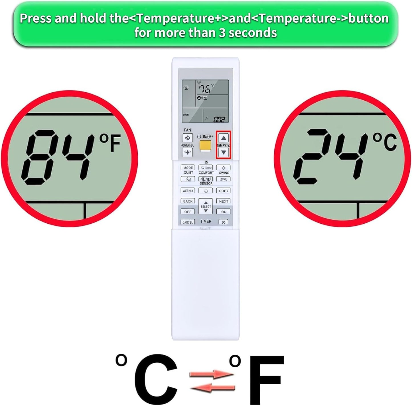 Replacement for DAIKIN AC Air Conditioner Remote Control, Compatible with ARC452A9 ARC452A10 ARC452A19 ARC452A20 ARC452A21 ARC452A23 ARC466A36 - Image 2