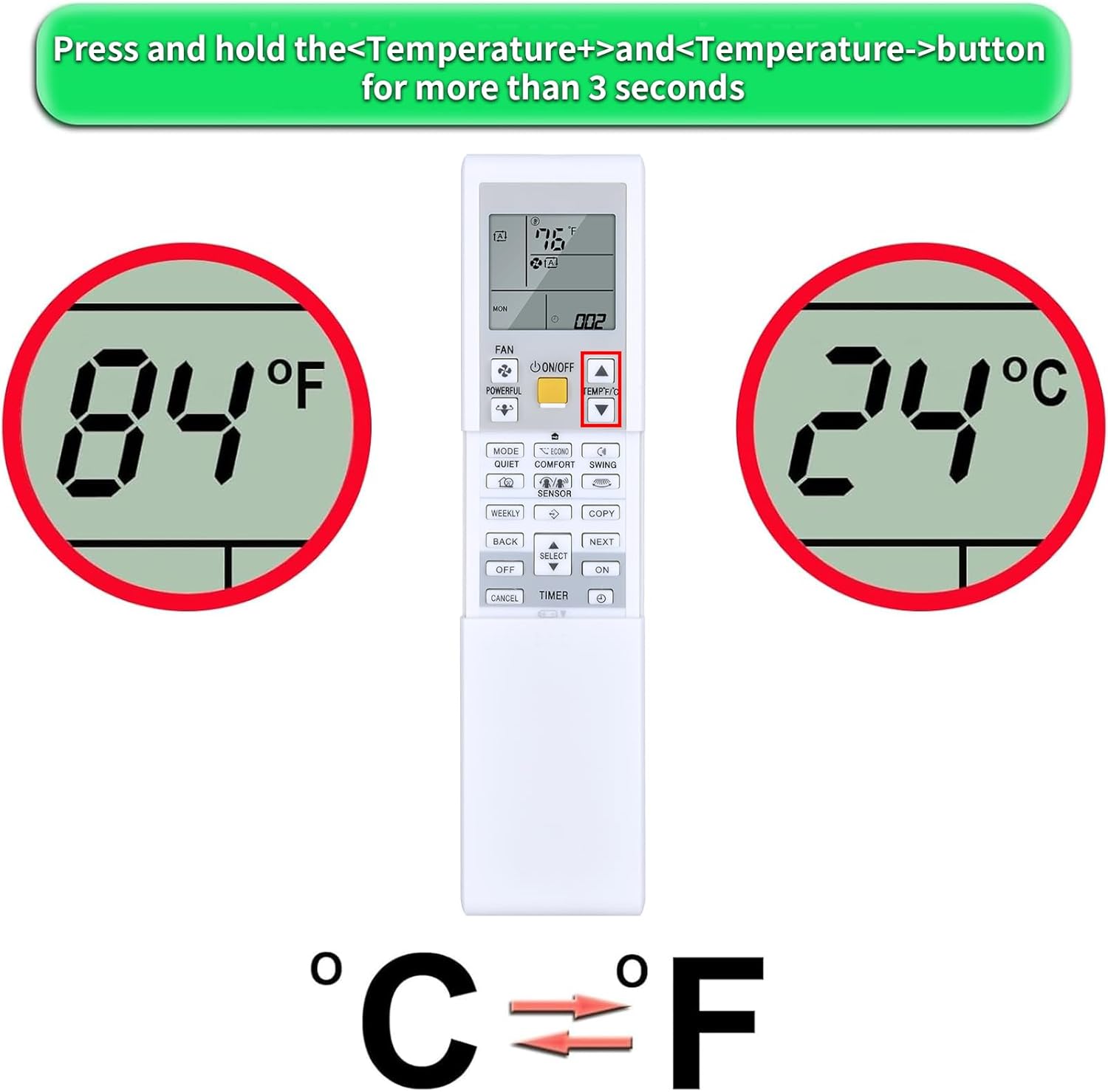 Replacement for DAIKIN AC Air Conditioner Remote Control, Compatible with ARC452A9 ARC452A10 ARC452A19 ARC452A20 ARC452A21 ARC452A23 ARC466A36 - Image 2