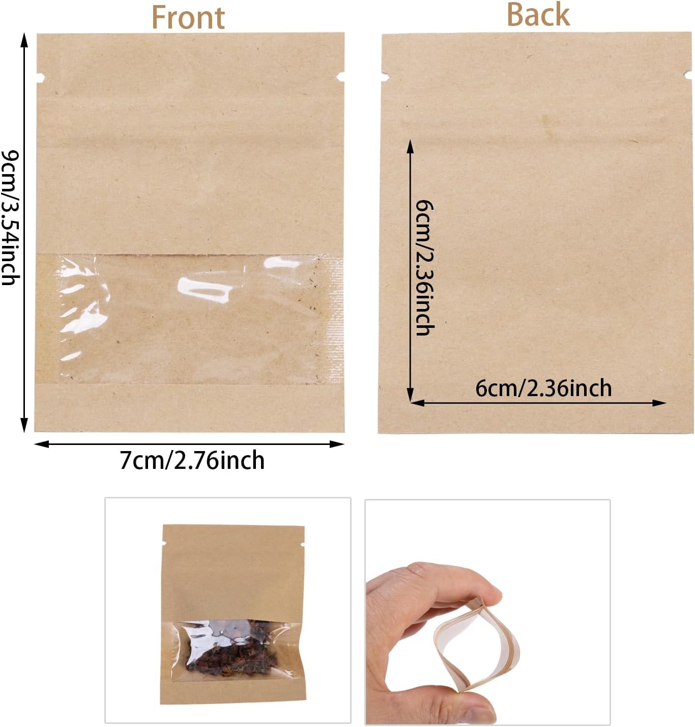 100Pcs 7×9cm Sealable Kraft Paper Bag with Transparent Window, 2.7×3.5'' Seed Coin Envelope Bags for Flower Vegetable Food Seeds Storage, Coffee Bags, Business Sample Bag - Image 2