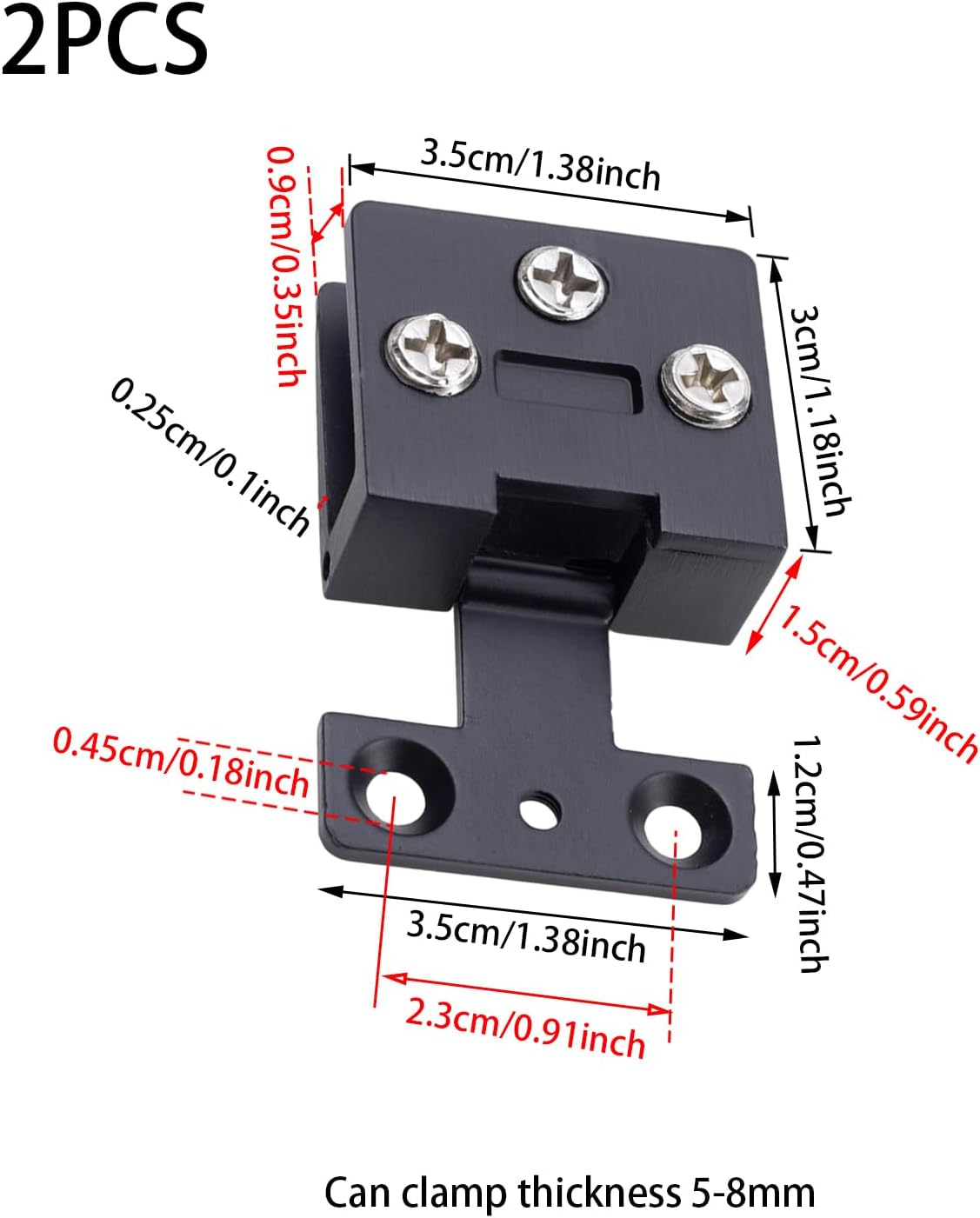2 Pcs Black Zinc Alloy 90 Degree Frame Glass Cabinet Door Hinges, Wine Glass Frameless Door Hinge, Hinge Clamp, Tempered Glasses Hinges - Image 2
