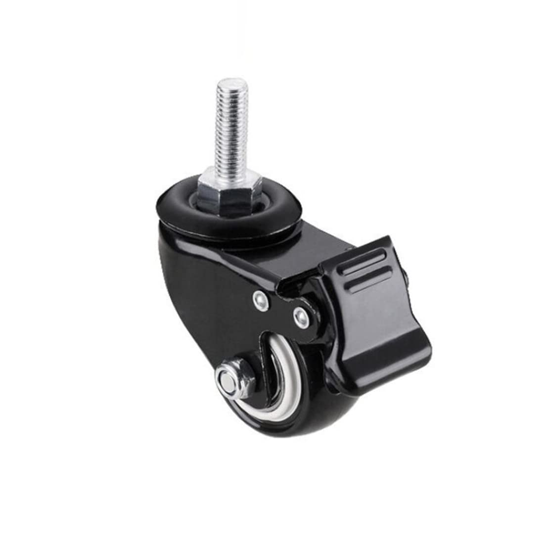 4Pcs 1.5 Inch Heavy Duty Caster Wheels Swivel Casters with Brake and M8 Threaded Stem, Loading 50kg/110lbs Black Rubber - Image 2