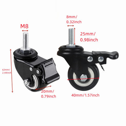 4Pcs 1.5 Inch Heavy Duty Caster Wheels Swivel Casters with Brake and M8 Threaded Stem, Loading 50kg/110lbs Black Rubber - Image 3